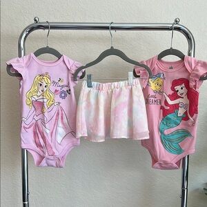Disney Bundle - Princess Ariel & Aurora Baby Bodysuits and Mickey Mouse Skirt